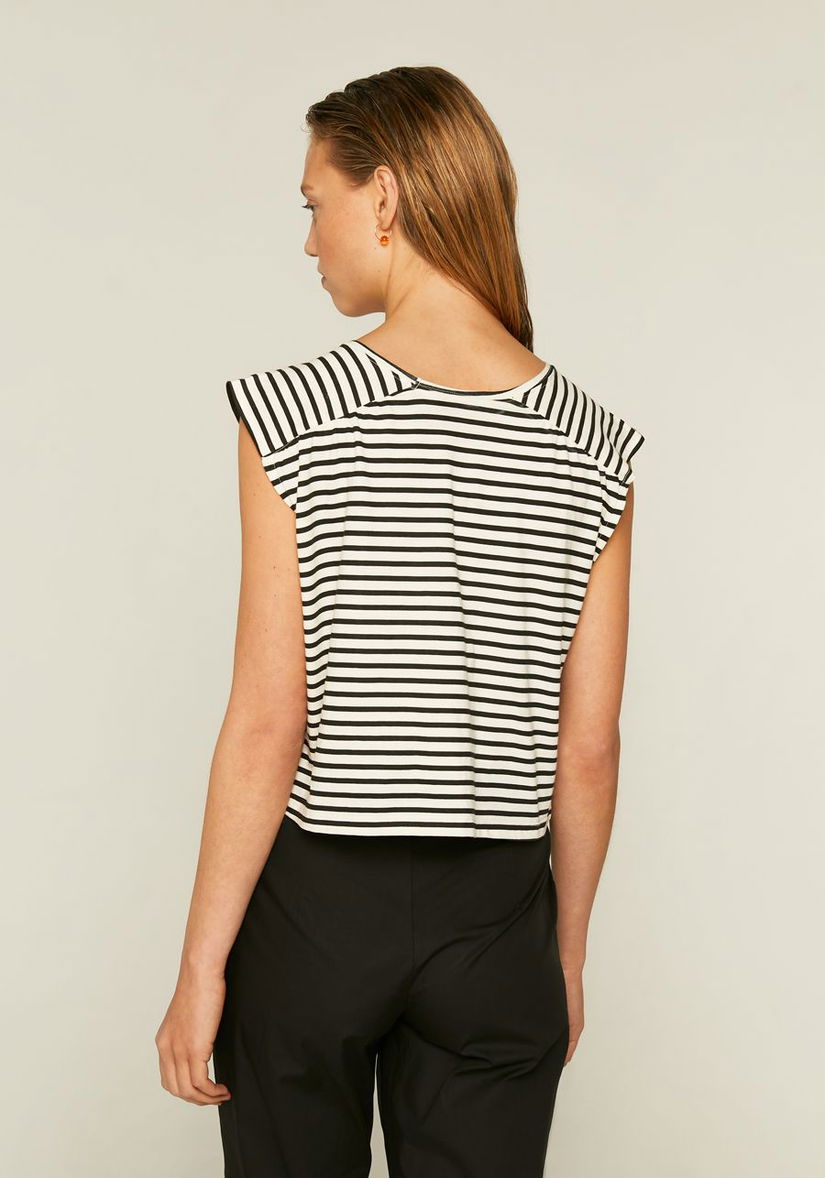 Tricou fara maneci cu dungi albe și albastre