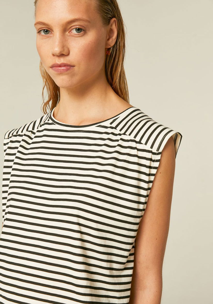 Tricou fara maneci cu dungi albe și albastre