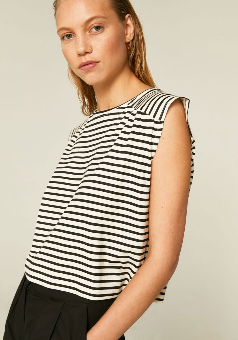 Tricou fara maneci cu dungi albe și albastre