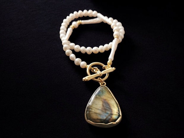 Colier perle de cultura si labradorite CP17