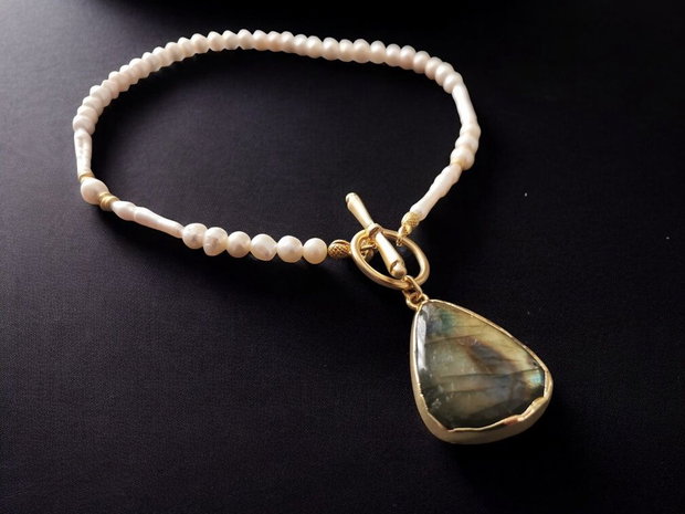 Colier perle de cultura si labradorite CP17