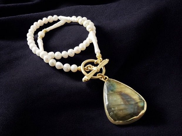 Colier perle de cultura si labradorite CP17