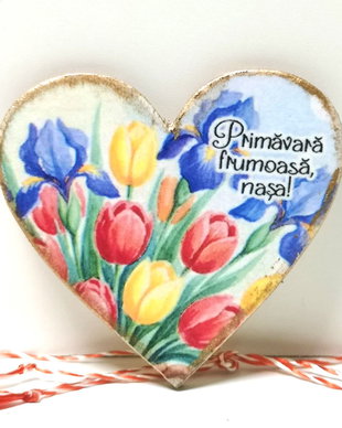 Martisor personalizat pentru fina, nasa, inima cu flori