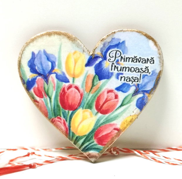 Martisor personalizat pentru fina, nasa, inima cu flori