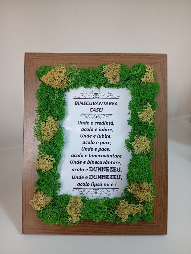 Tablou cu licheni stabilizați Binecuvântarea casei decor creștin handmade Amo Gift