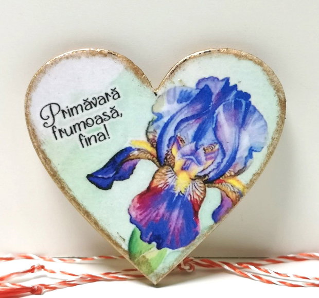 Martisor cu floare de iris, personalizat pentru fina, nasa