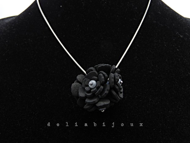 Set bijuterii cu flori negre (cod1380)