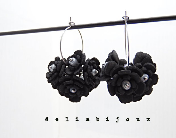 Set bijuterii cu flori negre (cod1380)