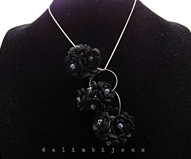 Set bijuterii cu flori negre (cod1380)