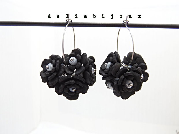 Set bijuterii cu flori negre (cod1380)
