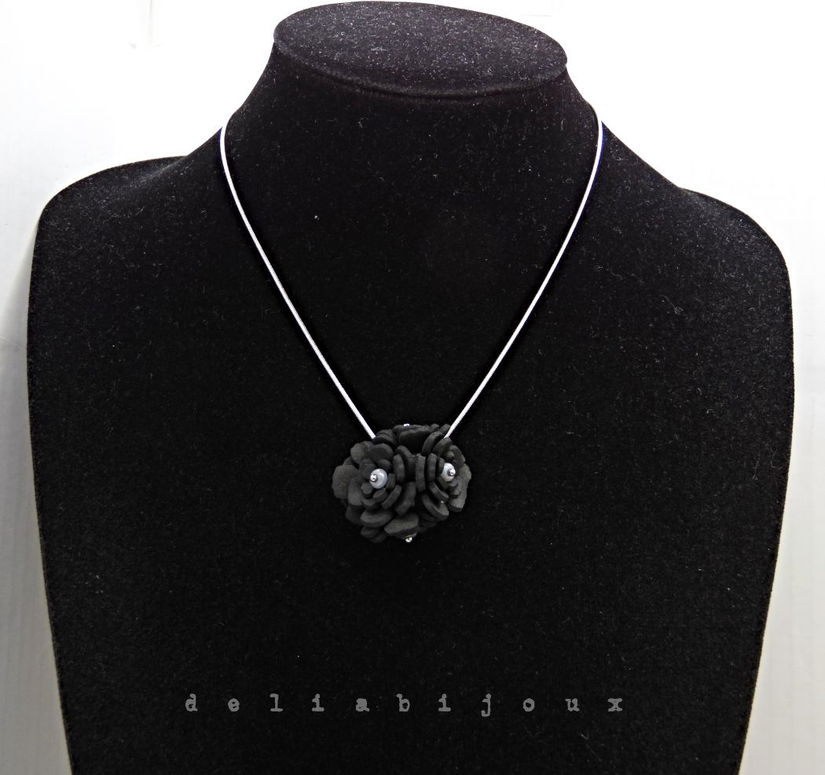 Set bijuterii cu flori negre (cod1380)