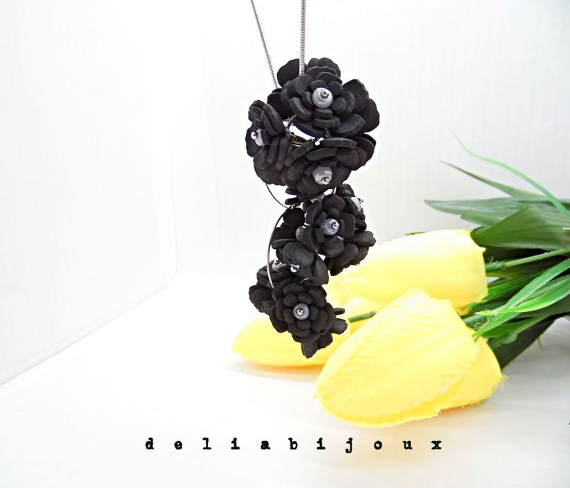 Set bijuterii cu flori negre (cod1380)