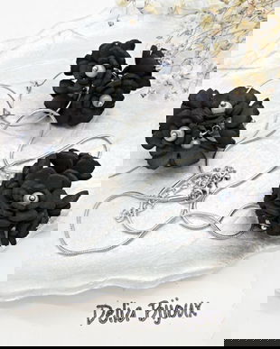 Set bijuterii cu flori negre (cod1380)