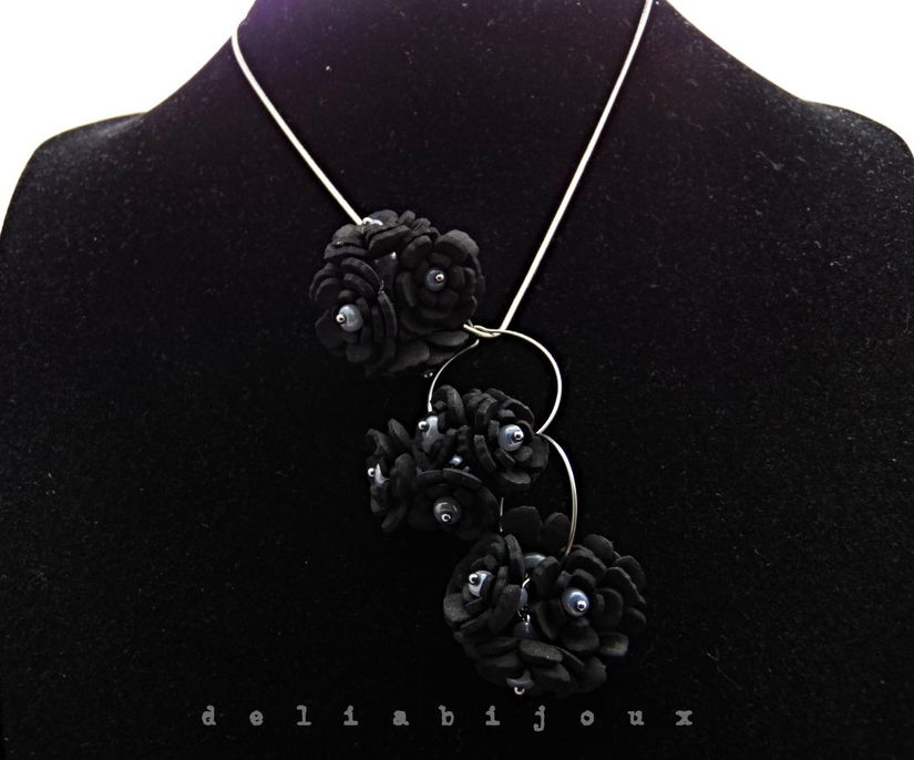 Set bijuterii cu flori negre (cod1380)