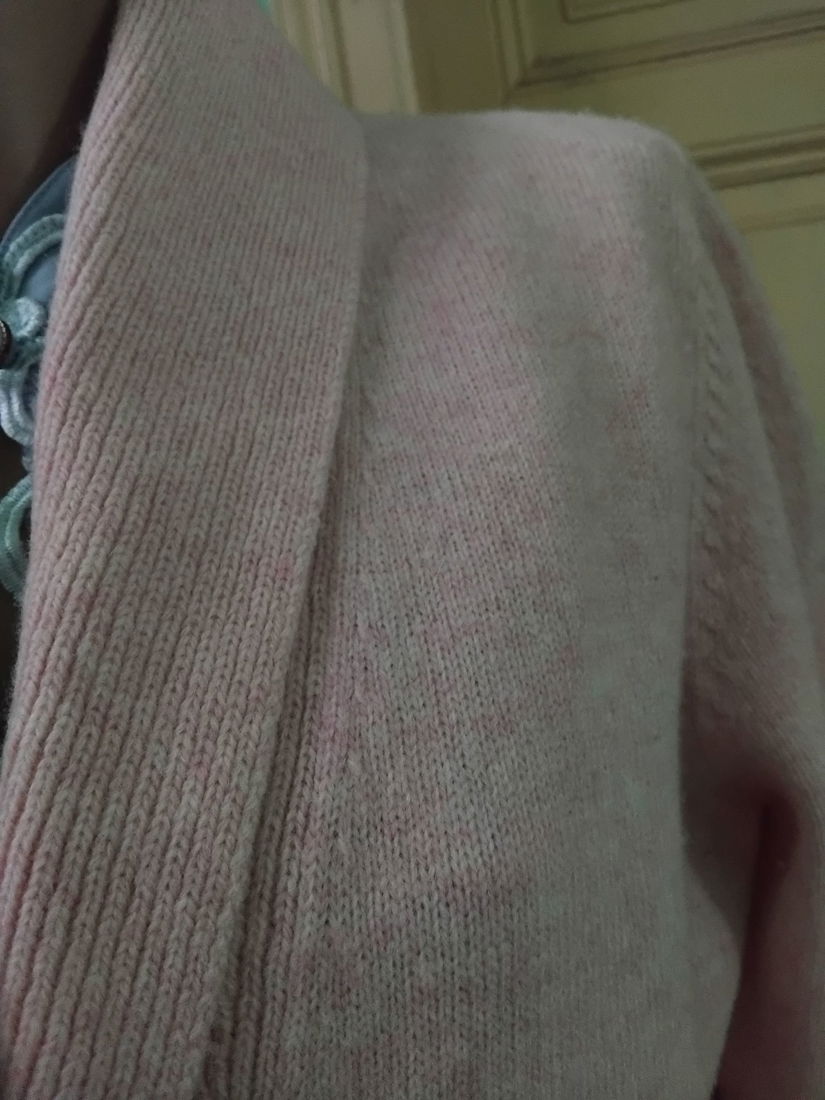 Cardigan gros din lana, roz pudra