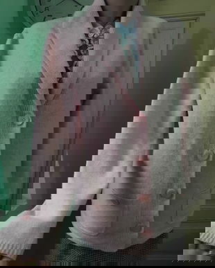 Cardigan gros din lana, roz pudra