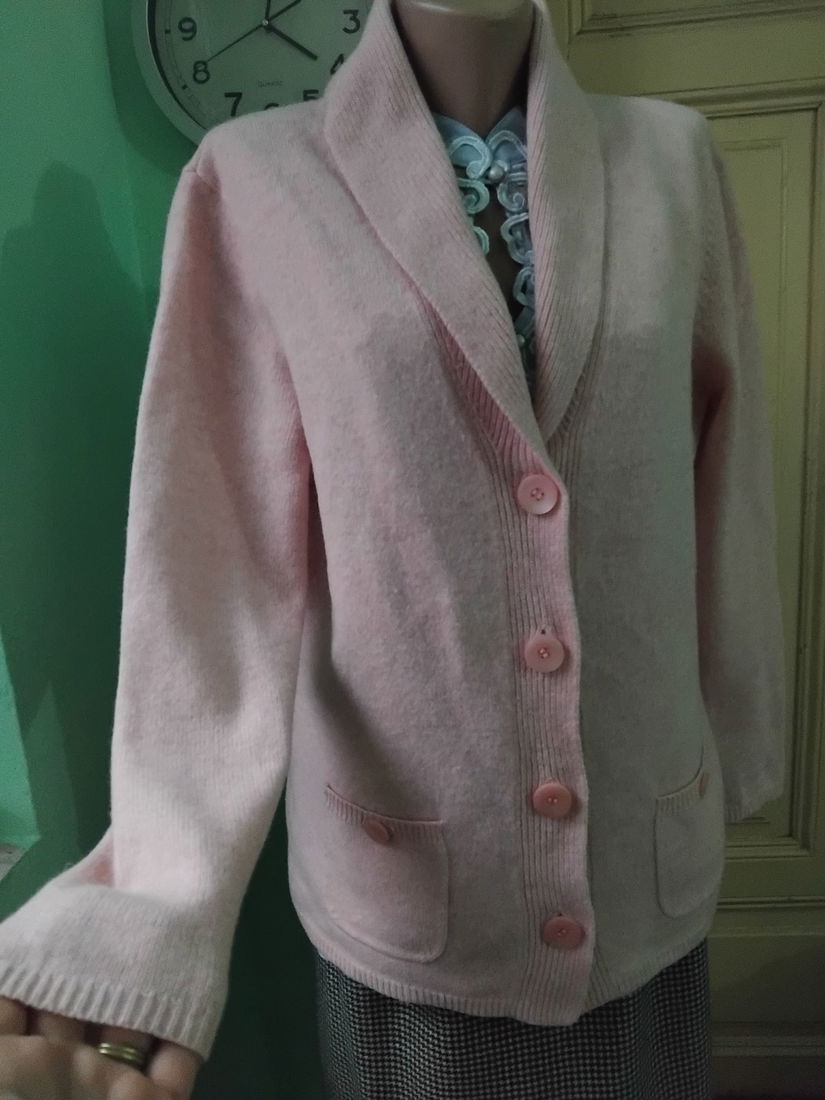 Cardigan gros din lana, roz pudra