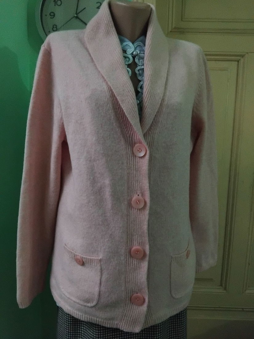 Cardigan gros din lana, roz pudra