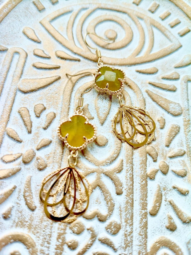 Cercei agate galbene & inox gold