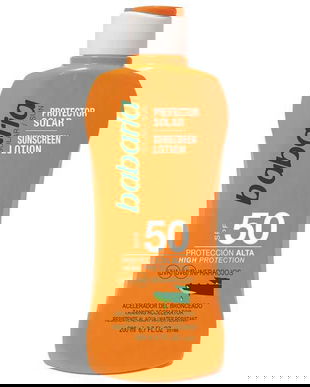 Lotiune Protectie Solara SPF50 si Accelerator Bronzare - Babaria Sunscreen Lotion with Tanning Accelerator SPF50, 200 ml