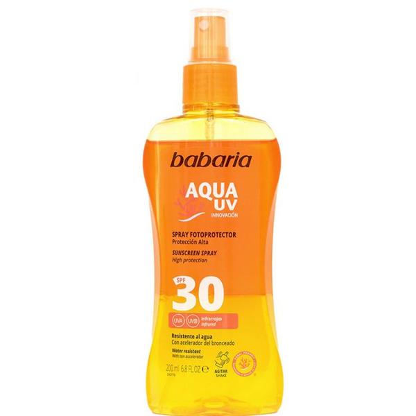 Spray Bifazic Fotoprotector cu Accelerator Bronzare SPF30 - Babaria Biphasic Sunscreen Spray Aqua UV SPF30, 200 ml