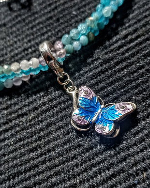 Colier argint X3 apatit calcedonie ametist charm argint emeilat fluture boho chic trendy - Transport gratuit