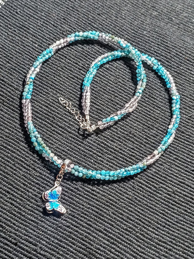 Colier argint X3 apatit calcedonie ametist charm argint emeilat fluture boho chic trendy - Transport gratuit