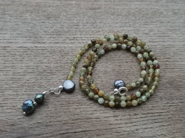 Colier granat verde & perle de cultura