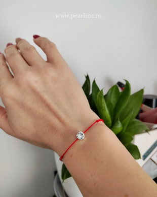 Martisor bratara snur rosu Swarovski alb 6mm