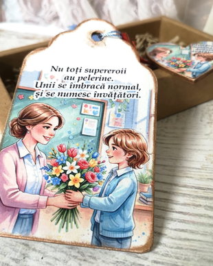 Set cadou personalizat invatatoare - martisor si semn de carte
