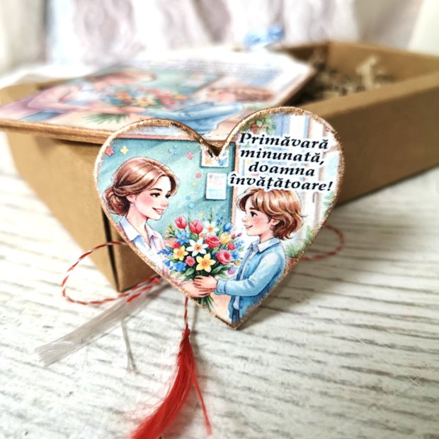Set cadou personalizat invatatoare - martisor si semn de carte