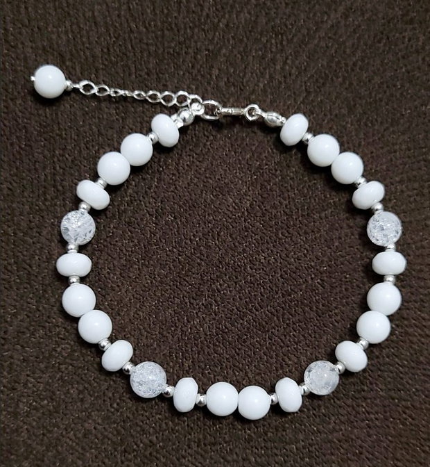Bratara argint 925 cu agata alba, cristal de stanca si hematit