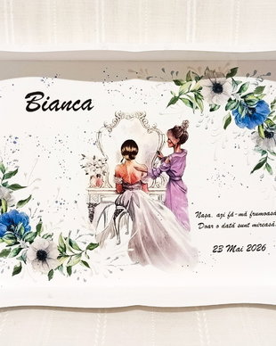 Tavita/set de mireasa cu flori albastre