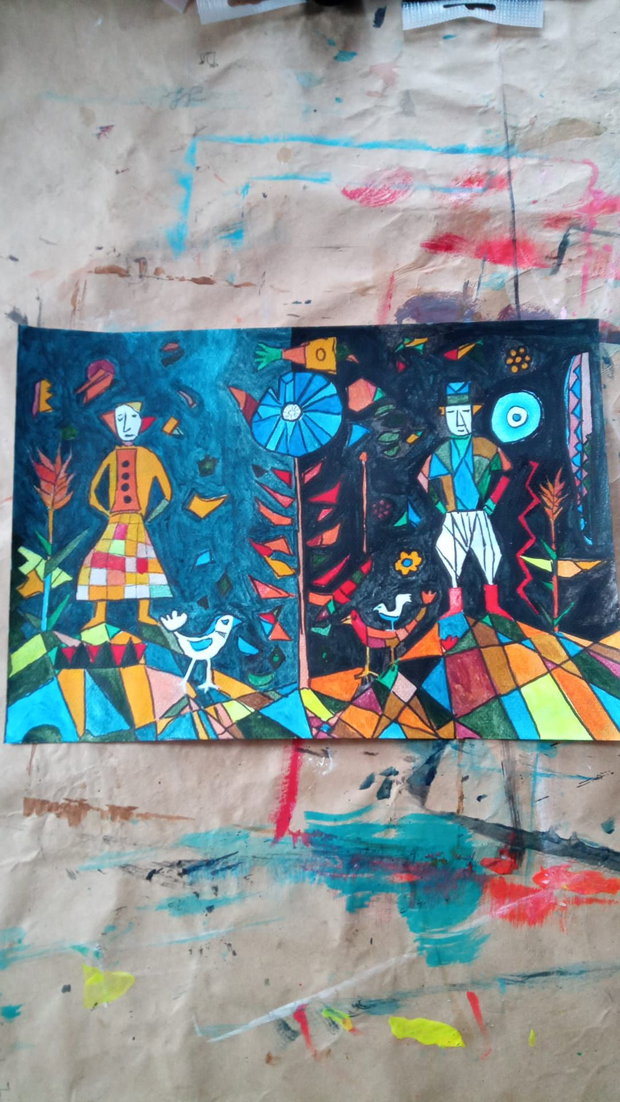 Pictura manuala acrilic cu marker "Good Farm Life"