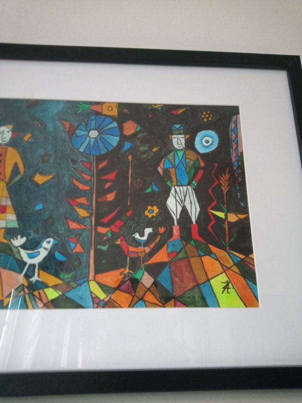 Pictura manuala acrilic cu marker "Good Farm Life"