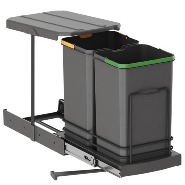Cos de gunoi incorporabil S2392A, colectare selectiva, cu extragere automata, cu doua recipiente 12+12 litri, antracit