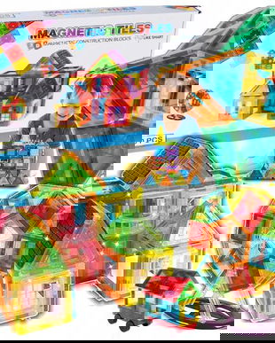 Set de constructie magnetica pentru copii, 70 piese colorate cu magneti din neodim, piese geometrice 3D educative STEM, blocuri magnetice sigure din plastic ABS