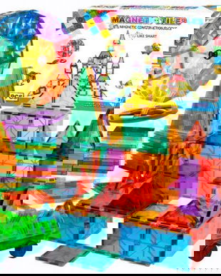 Set de constructie magnetica pentru copii, 106 piese colorate cu magneti din neodim, piese geometrice 3D educative Stem blocuri magnetice sigure din plastic ABS