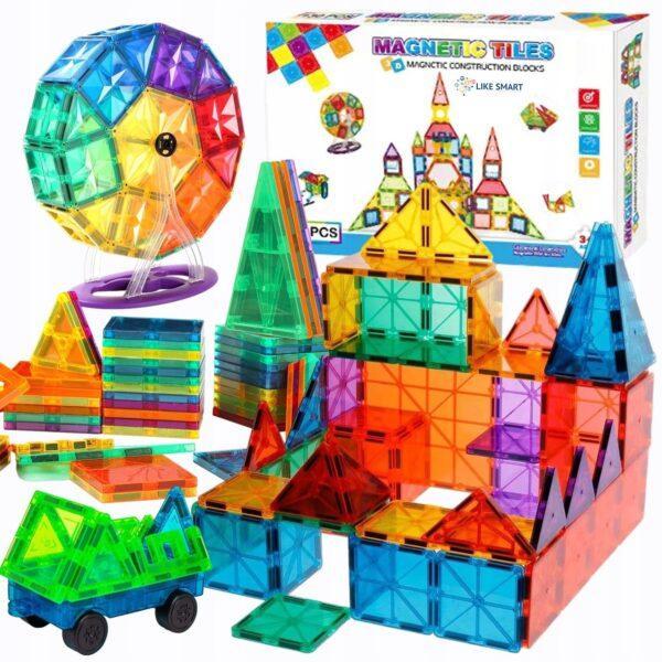 Set de constructie magnetica pentru copii, 106 piese colorate cu magneti din neodim, piese geometrice 3D educative Stem blocuri magnetice sigure din plastic ABS