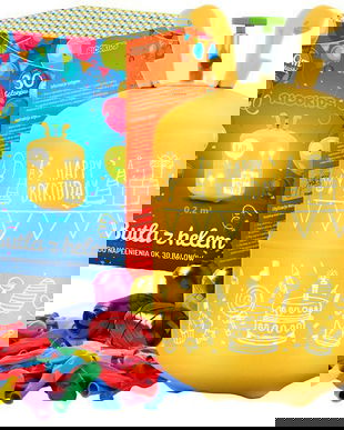 Set Complet Petrecere Baloane, Butelie cu Heliu, &bdquo;ISP&rdquo;, cu 30 de Baloane Colorate, 40m de Panglica, Heliu 0,20 m3