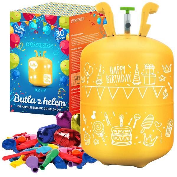 Set Complet Petrecere Baloane, Butelie cu Heliu, &bdquo;ISP&rdquo;, cu 30 de Baloane Colorate, 40m de Panglica, Heliu 0,20 m3
