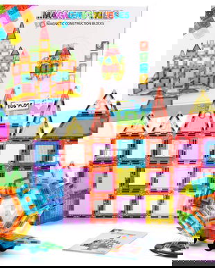 Set Educativ si Creativ Magnetic cu 106 Piese, Numeroase Posibilitati de Construit Creativ, Dezvoltarea Abilitatilor Motrice si a Imaginatiei