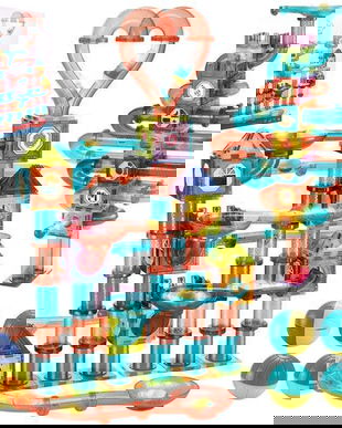 Set Educativ si Creativ Magnetic cu 262 Piese, Traseu Bile, Numeroase Posibilitati de Construit Creativ, Dezvoltarea Abilitatilor Motrice si a Imaginatiei