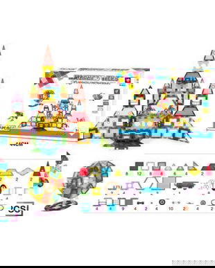 Set Inteligent de Constructie Magnetic, &bdquo;Magnetic Construction Blocks&rdquo;, 130 Piese, Educativ si Creativ