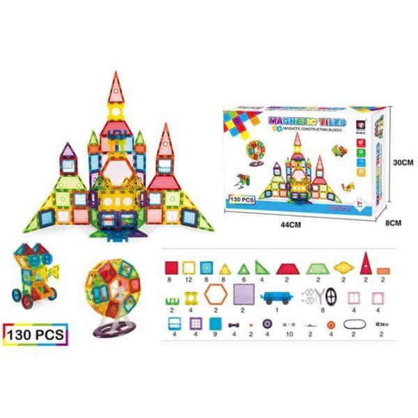 Set Inteligent de Constructie Magnetic, &bdquo;Magnetic Construction Blocks&rdquo;, 130 Piese, Educativ si Creativ