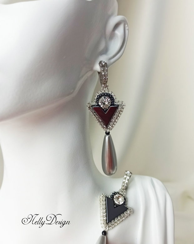 "Silver Elegance" - Cercei cu perle Mallorca si hematit