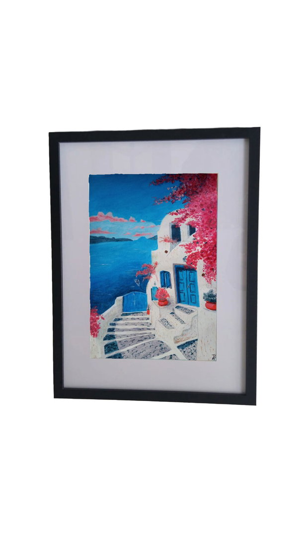 Pictura manuala acrilic "Serenity Now, Santorini"