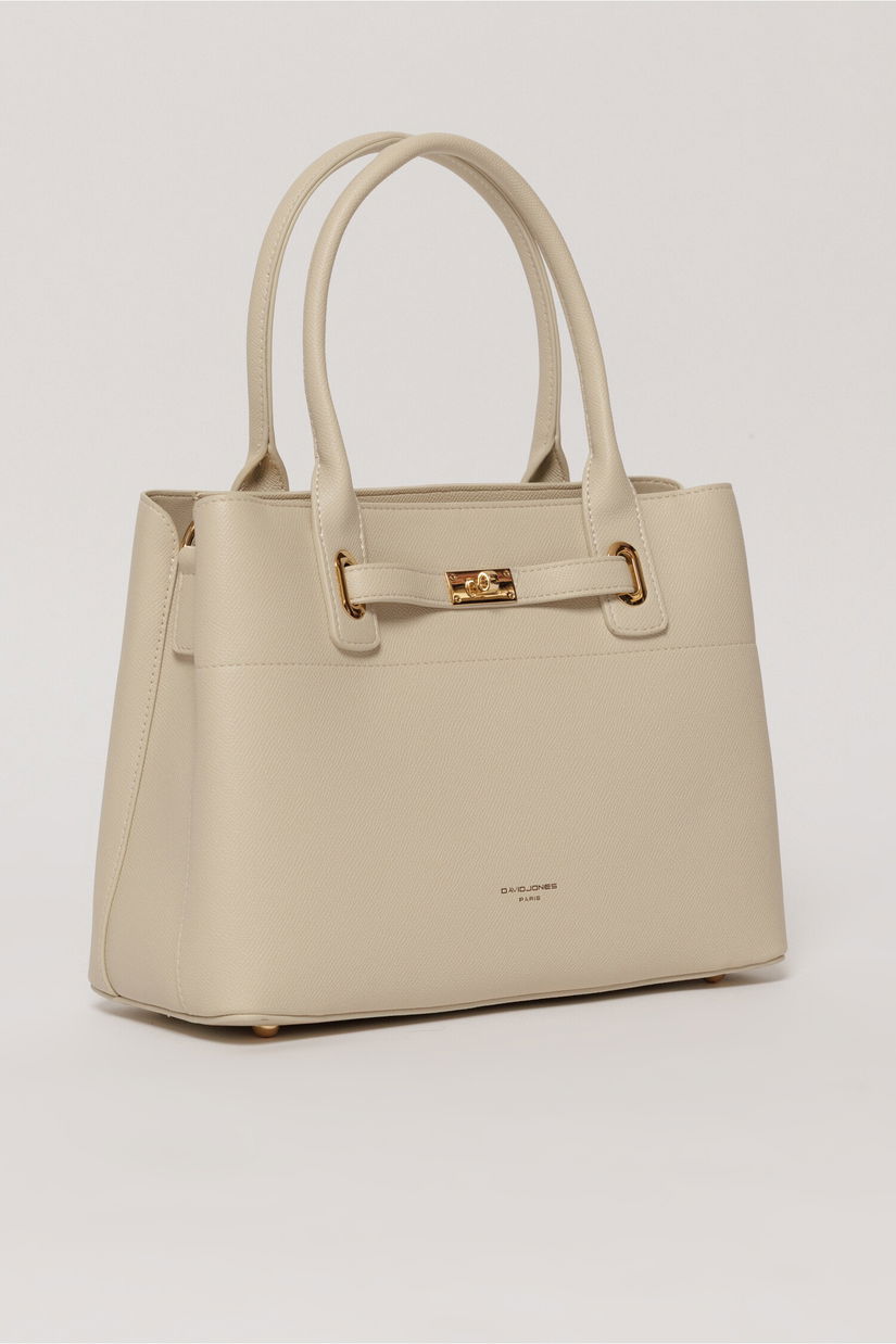 Geanta office ivory cu detalii aurii