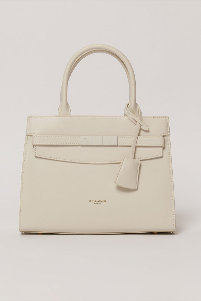 Geanta office ivory din piele ecologica cu aplicatie metalica