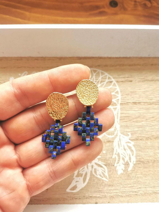 Cercei statement cu margele Tila, albastru lapis lazuli